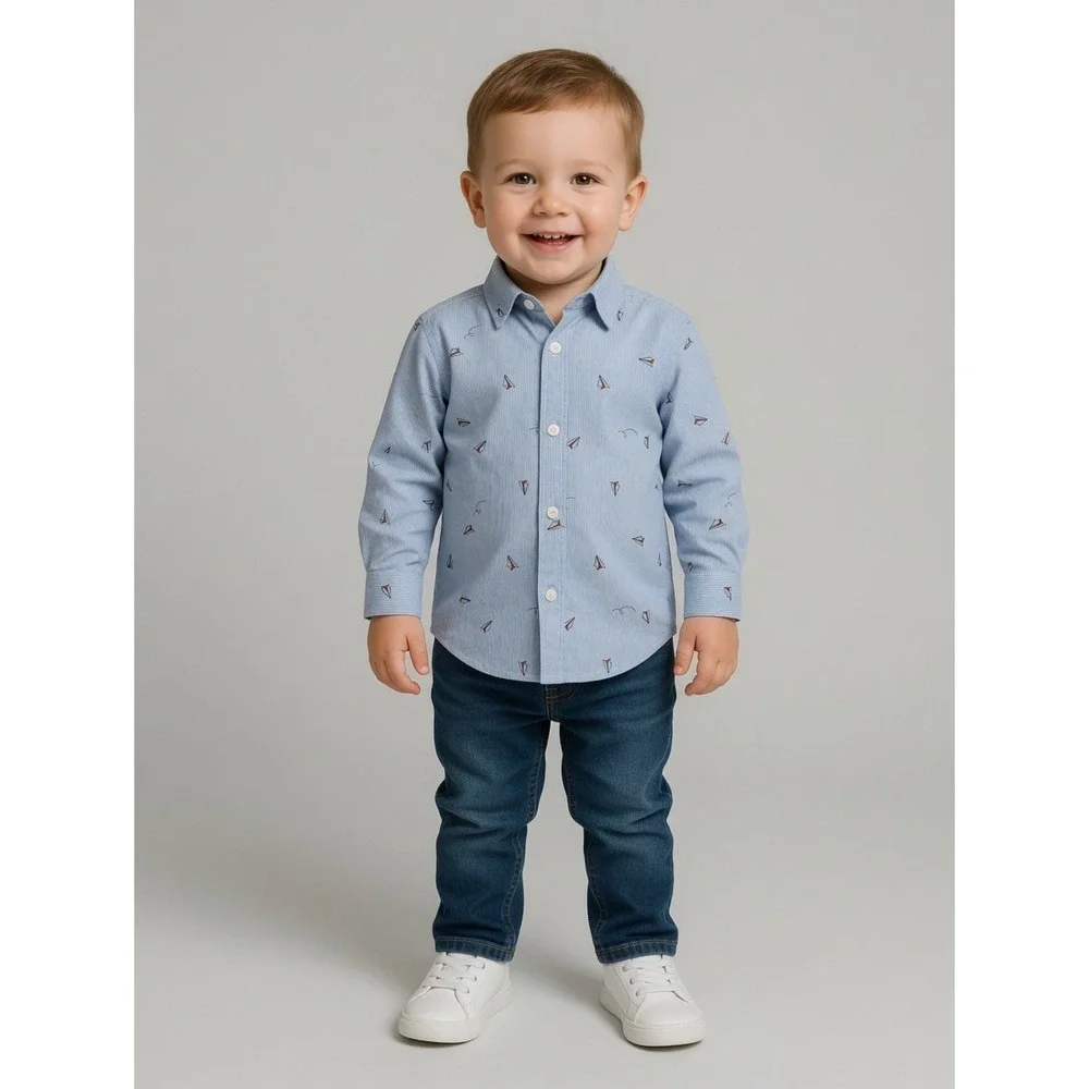 Carters Toddler Boys Blue Pinstripe Paper Airplane Button Down Shirt 5T 2P546410